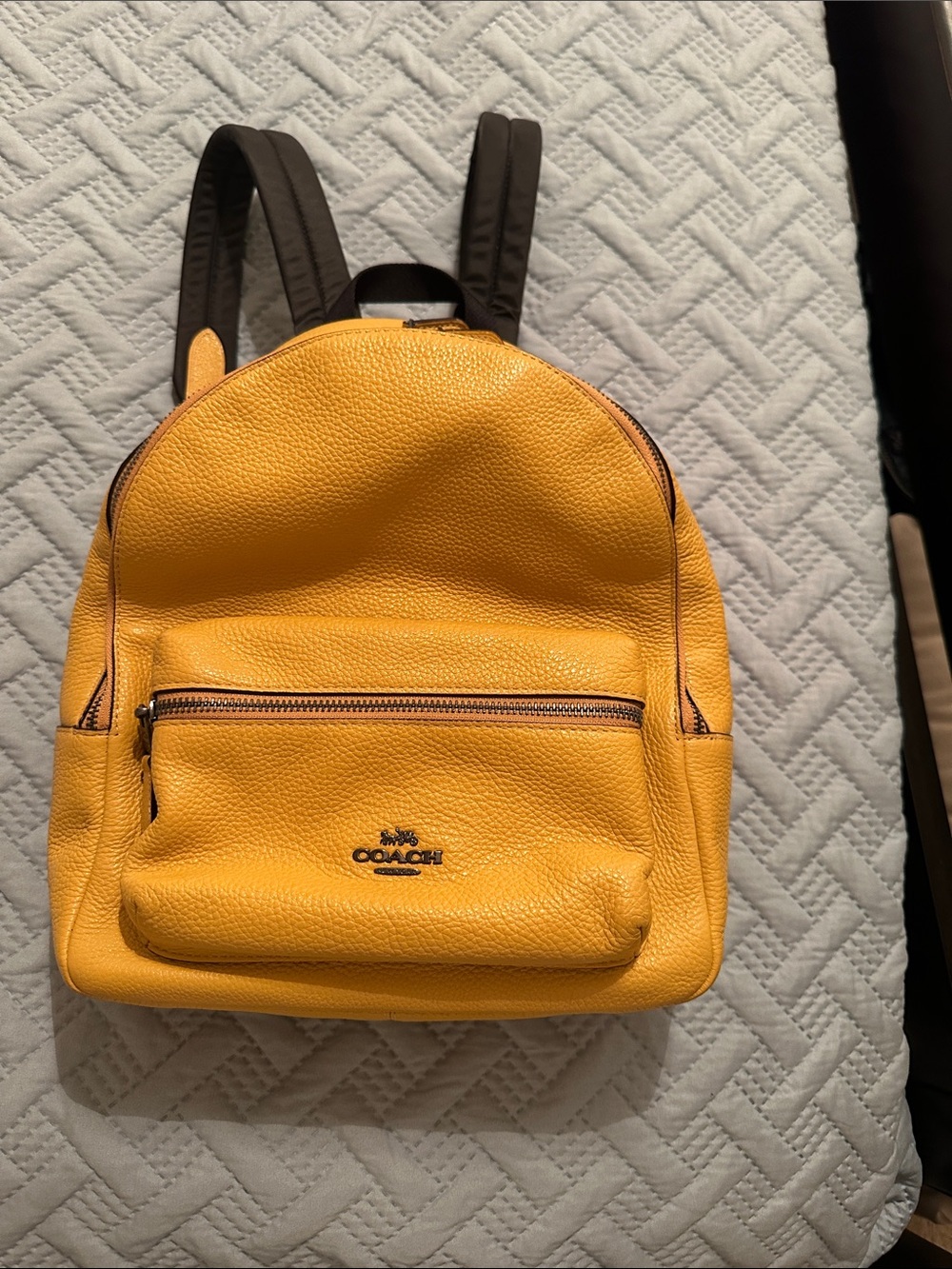 Absolutely Adorable Coach Yellow Pebbled Leather Mini Backpack with Dark Straps
